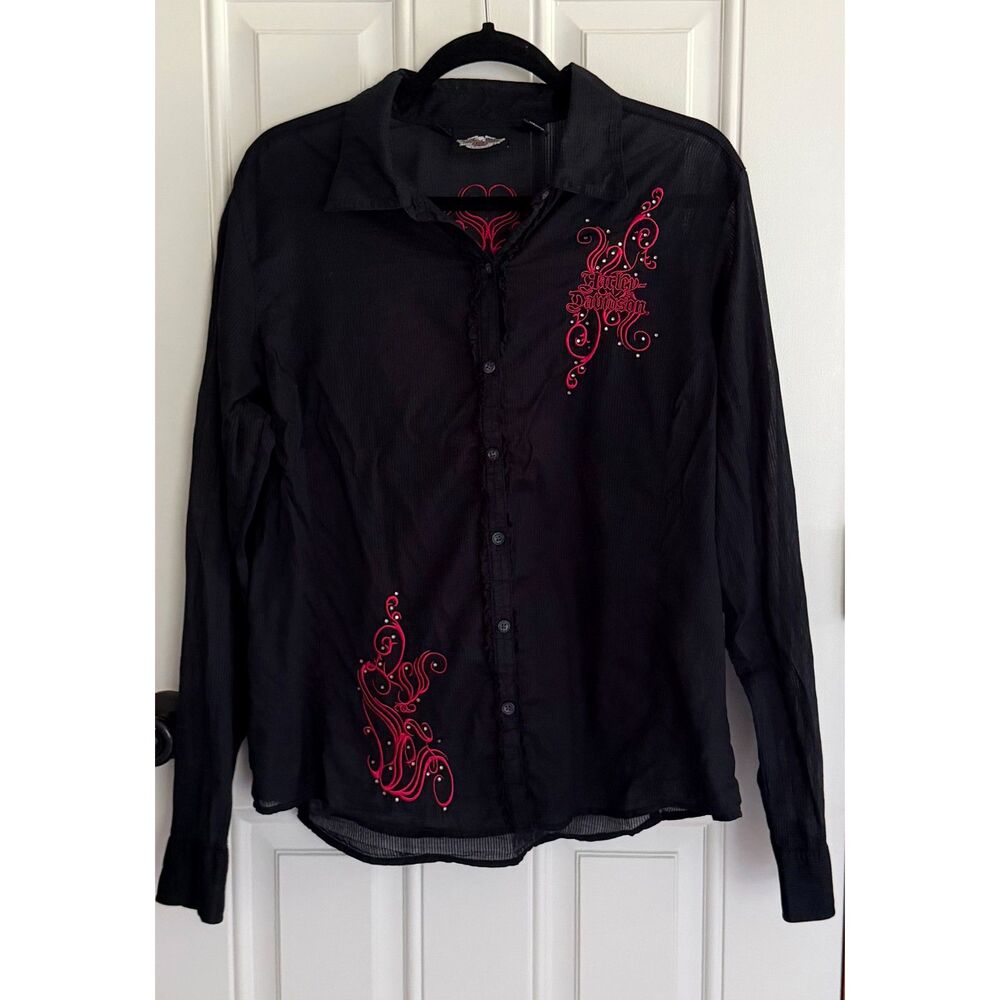 Authentic Harley-Davidson Women's Blk Sheer Long Sleeve Shirt Size XL 96691-10VW
